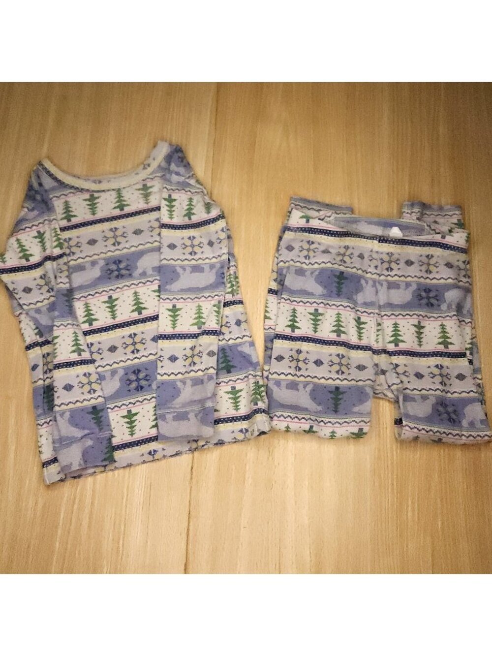 Baby Gap Blue White Christmas Scene Long John Pajama Set 4T